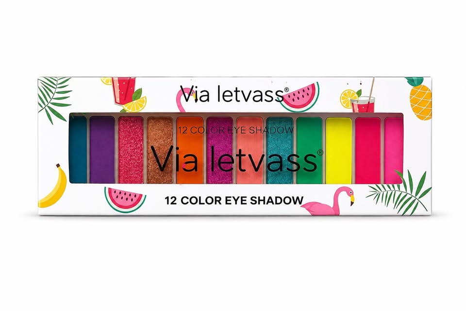 SOMBRAS 12 TONOS VIA LETVASS – Paleta de Sombras con Acabado Mate y Brillo