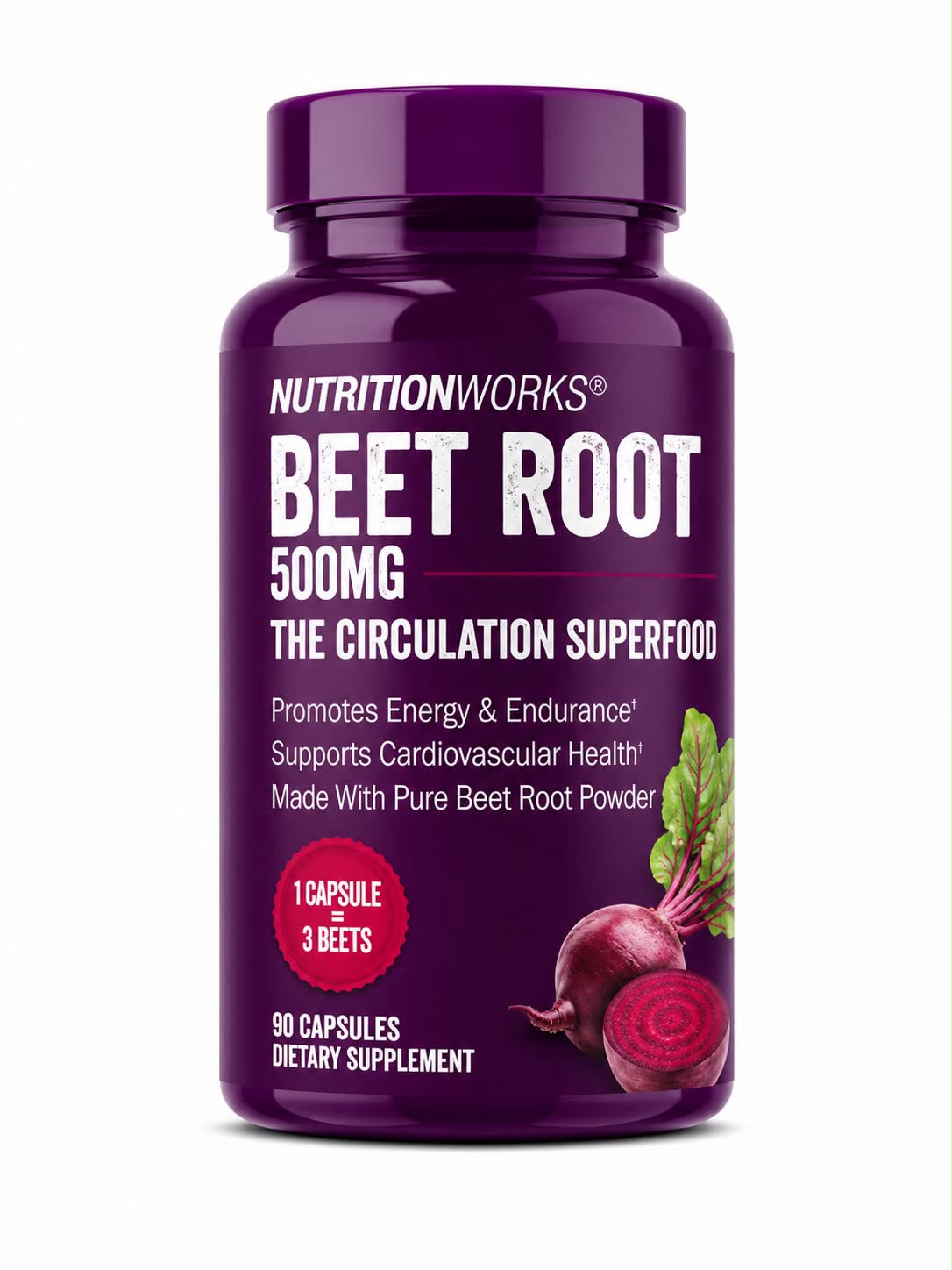 NutritionWorks Beet Root 500 mg - Beetroot Supplement, 90 Capsules
