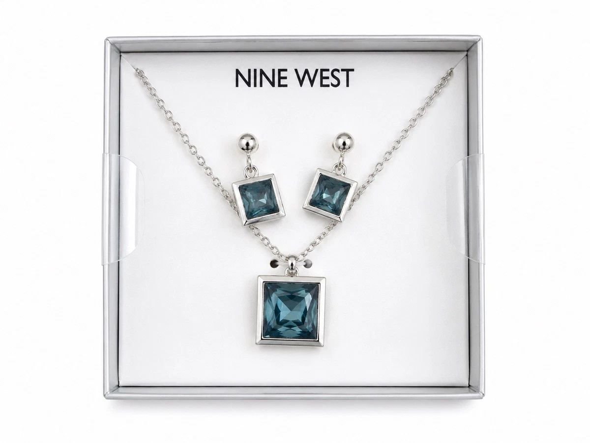Nine West – Set de Collar y Aretes con Cristal Azul