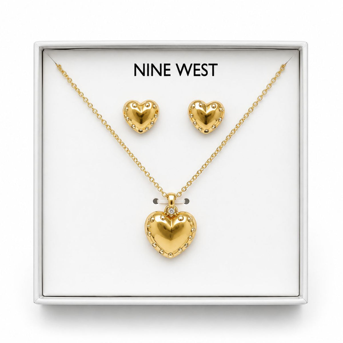 Nine West – Set de Collar y Aretes Corazón Dorado