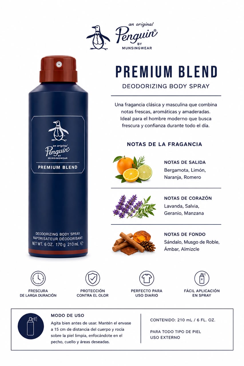 Original Penguin – Spray Corporal Masculino Premium Blend 210 mL