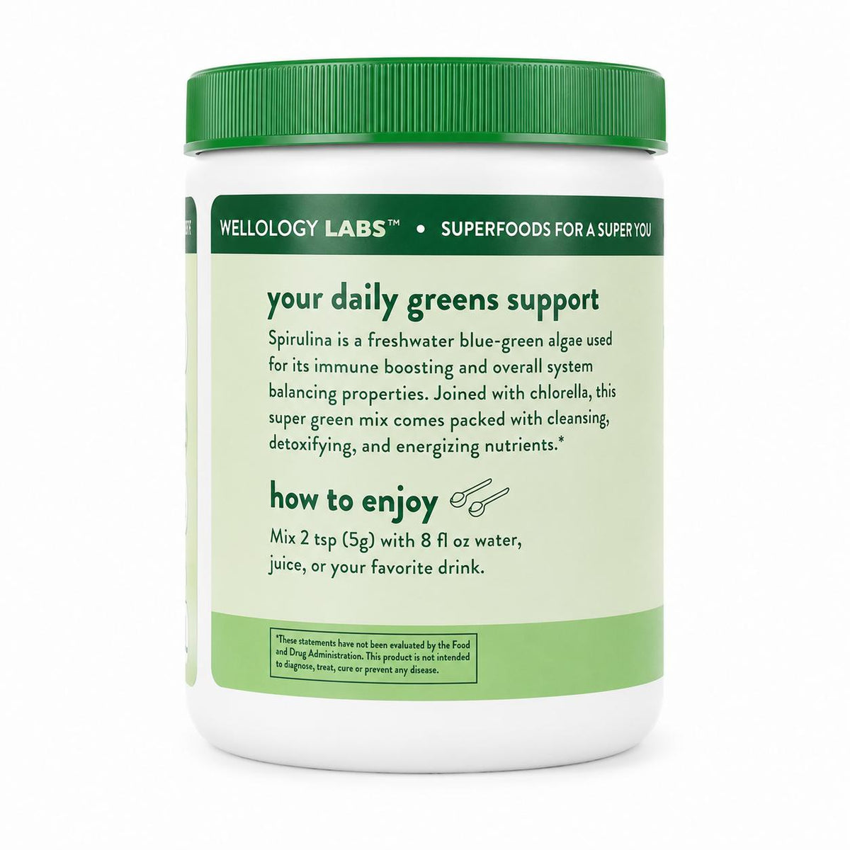Wellology Labs Spirulina & Chlorella Superfood Boost – Mezcla en Polvo de Espirulina y Chlorella 198 g