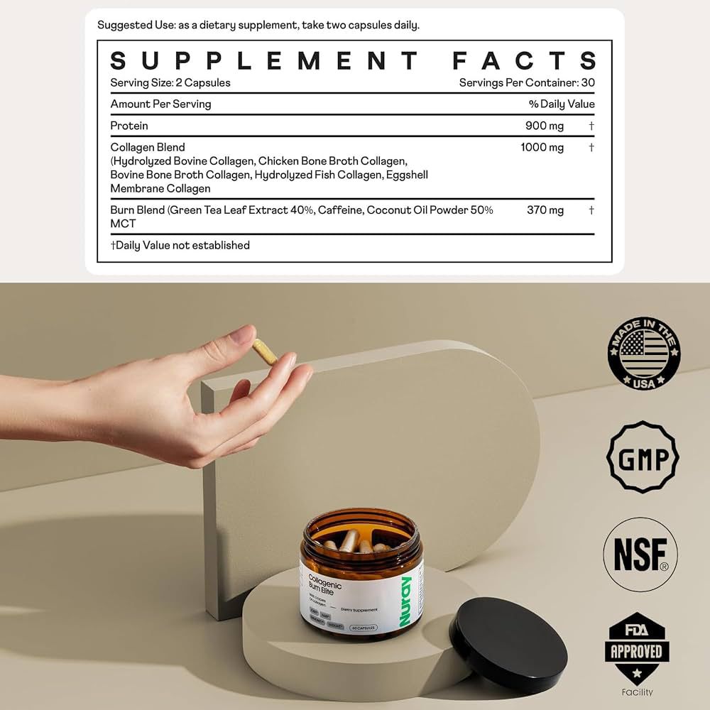 Nurday Collagenic Burn Elite – Suplemento Dietético con 5 Tipos de Colágeno 60 Cápsulas