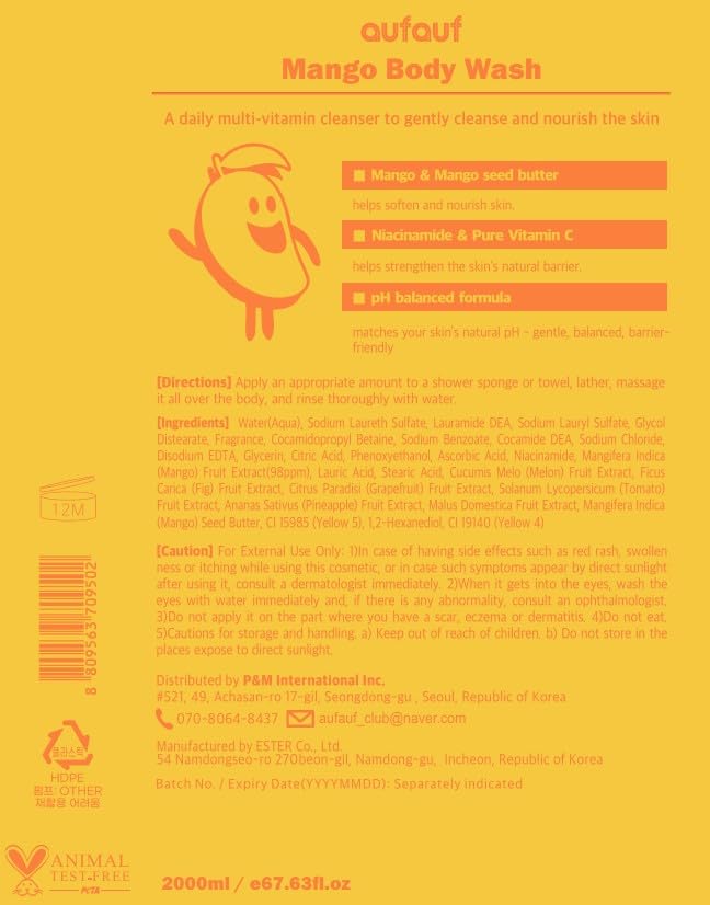 AUF AUF Mango Body Wash – Gel de Ducha con Vitamina C y Niacinamida 2L