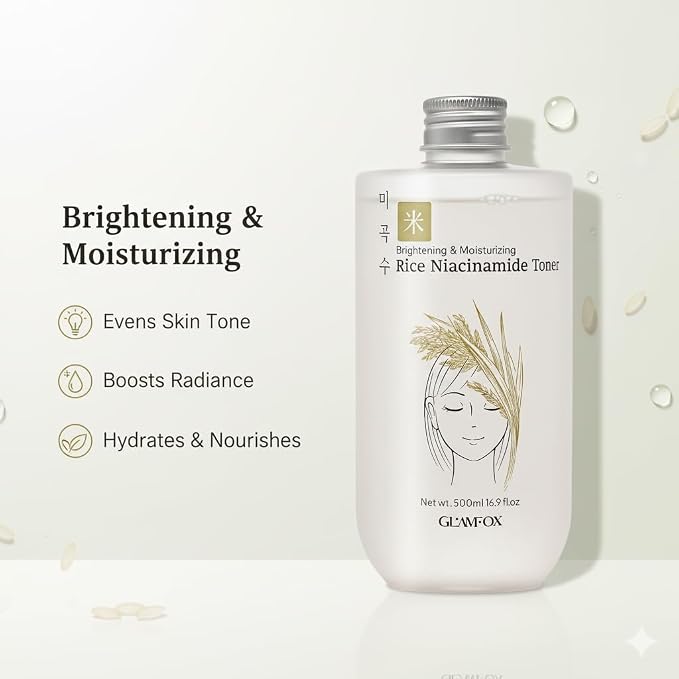 Rice Niacinamide Toner, Korean Rice Extract, Brightening & Hydrating Face Toner