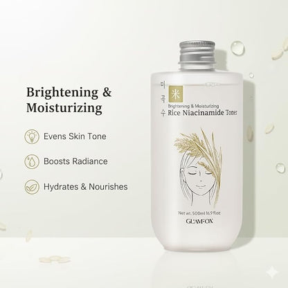 Rice Niacinamide Toner, Korean Rice Extract, Brightening & Hydrating Face Toner