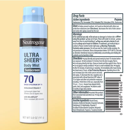 Neutrogena – Protector Solar en Spray Ultra Sheer SPF 70 5 oz