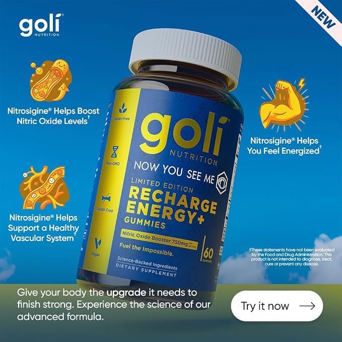 Goli Recharge Energy+ Gummies – Energy Gummies, 60 Count