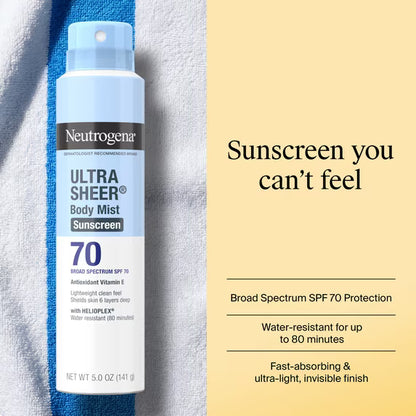 Neutrogena – Protector Solar en Spray Ultra Sheer SPF 70 5 oz