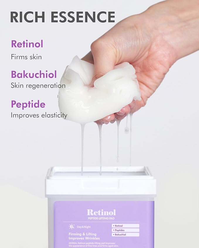 DERMAL Retinol Peptide Lifting Pads – Almohadillas de Cuidado Facial Antiedad 120 Pads
