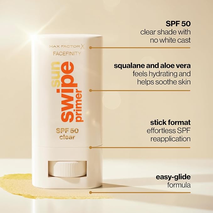 Max Factor Facefinity Sun Swipe – Primer Facial en Stick SPF 50 Clear, 17 g