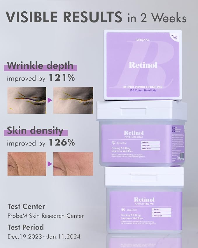 DERMAL Retinol Peptide Lifting Pads – Almohadillas de Cuidado Facial Antiedad 120 Pads