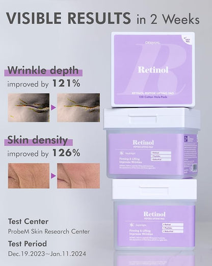 DERMAL Retinol Peptide Lifting Pads – Almohadillas de Cuidado Facial Antiedad 120 Pads