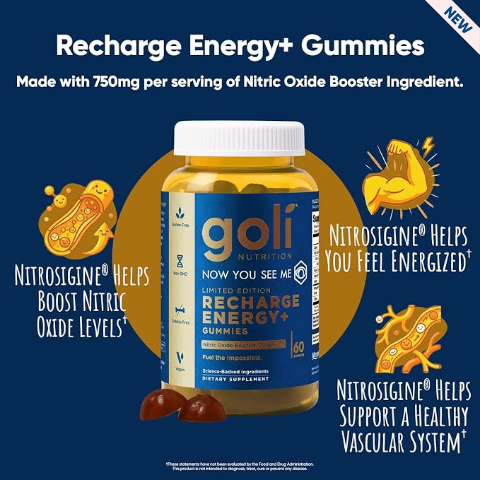 Goli Recharge Energy+ Gummies – Energy Gummies, 60 Count