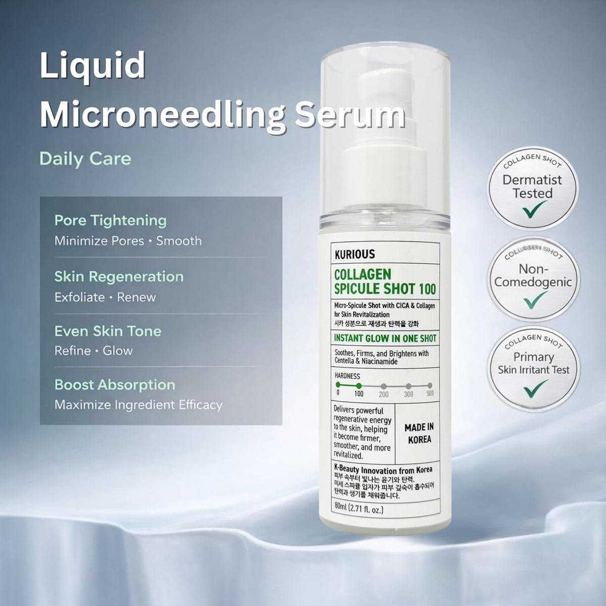 KURIOUS Collagen Spicule Shot 100 Liquid Microneedling Serum,