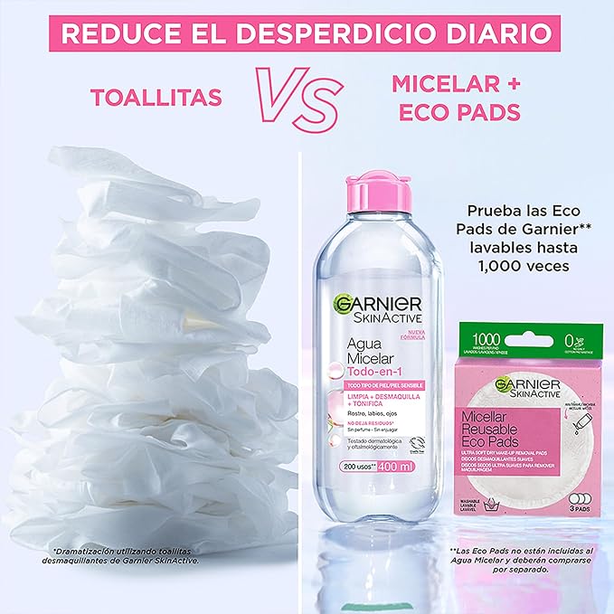 Garnier Micellar Cleansing Water All-in-1 to cleanse, remove makeup, and tone skin