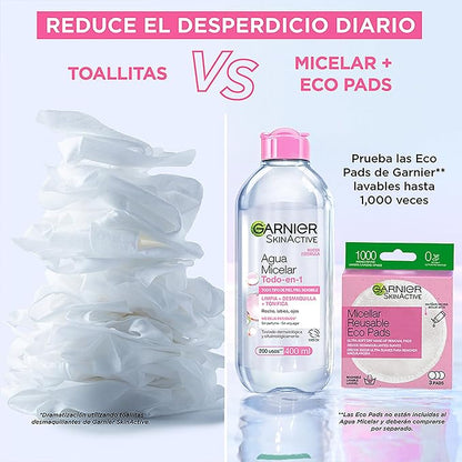 Garnier Micellar Cleansing Water All-in-1 to cleanse, remove makeup, and tone skin