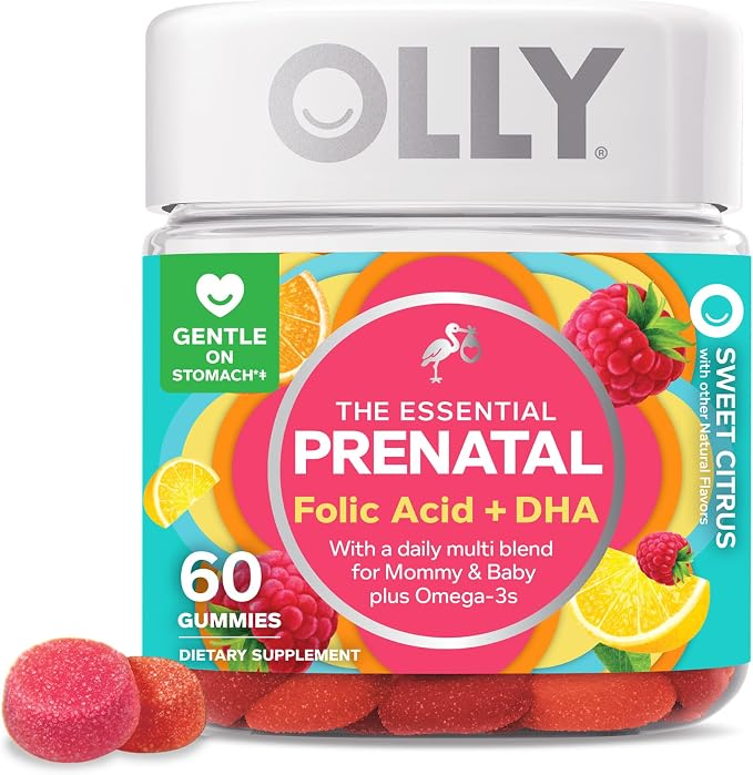 OLLY The Essential Prenatal Multi – Prenatal Gummies with Folic Acid + DHA, 60 Gummies