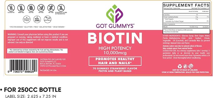 Got Gummys Biotin – Gomitas de Biotina para Cabello y Uñas 10,000 mcg 70 Gomitas