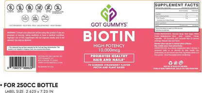 Got Gummys Biotin – Gomitas de Biotina para Cabello y Uñas 10,000 mcg 70 Gomitas