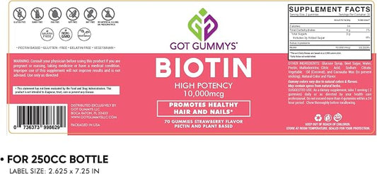 Got Gummys Biotin – Gomitas de Biotina para Cabello y Uñas 10,000 mcg 70 Gomitas