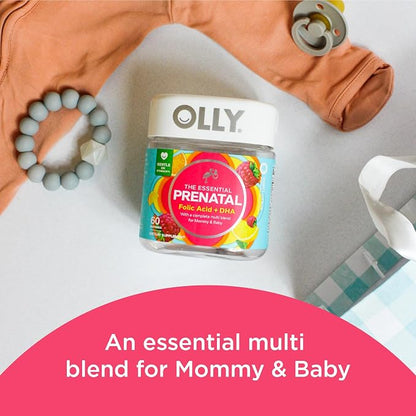 OLLY The Essential Prenatal Multi – Prenatal Gummies with Folic Acid + DHA, 60 Gummies