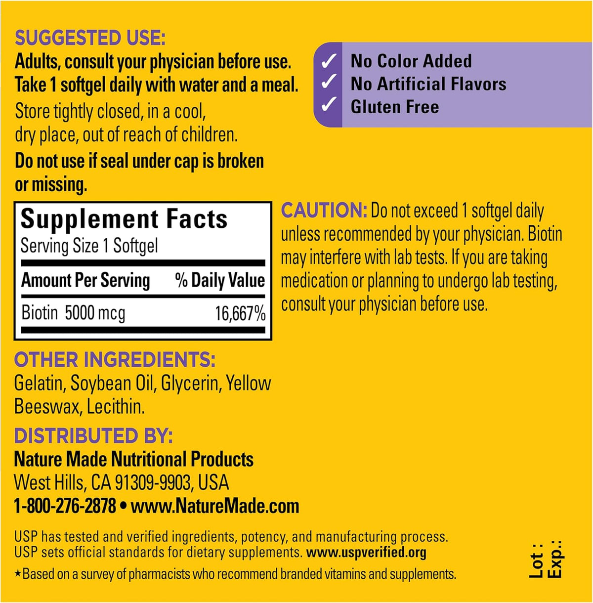 Nature Made Biotin Maximum Strength 5000 mcg – 180 Softgels