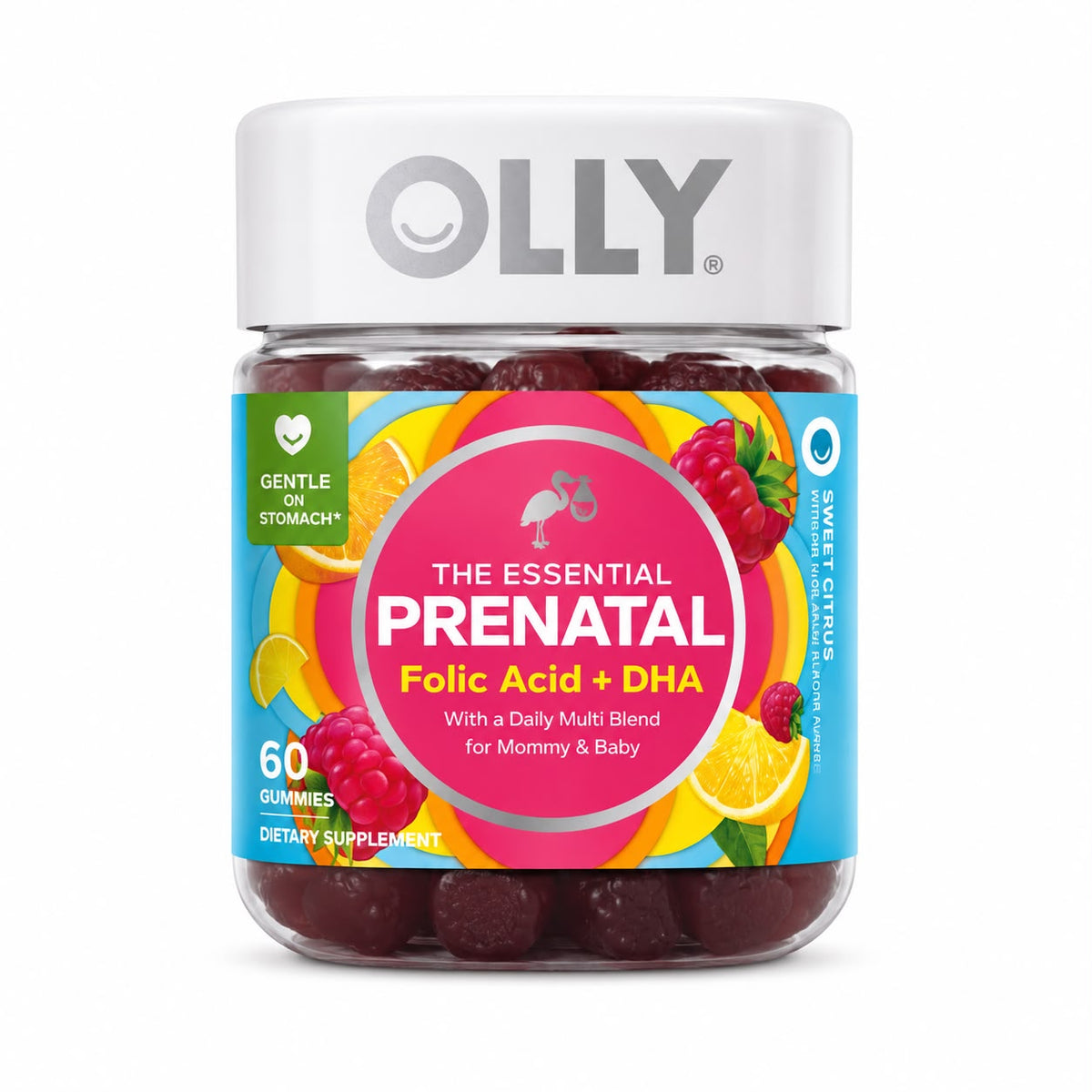 OLLY The Essential Prenatal Multi – Prenatal Gummies with Folic Acid + DHA, 60 Gummies