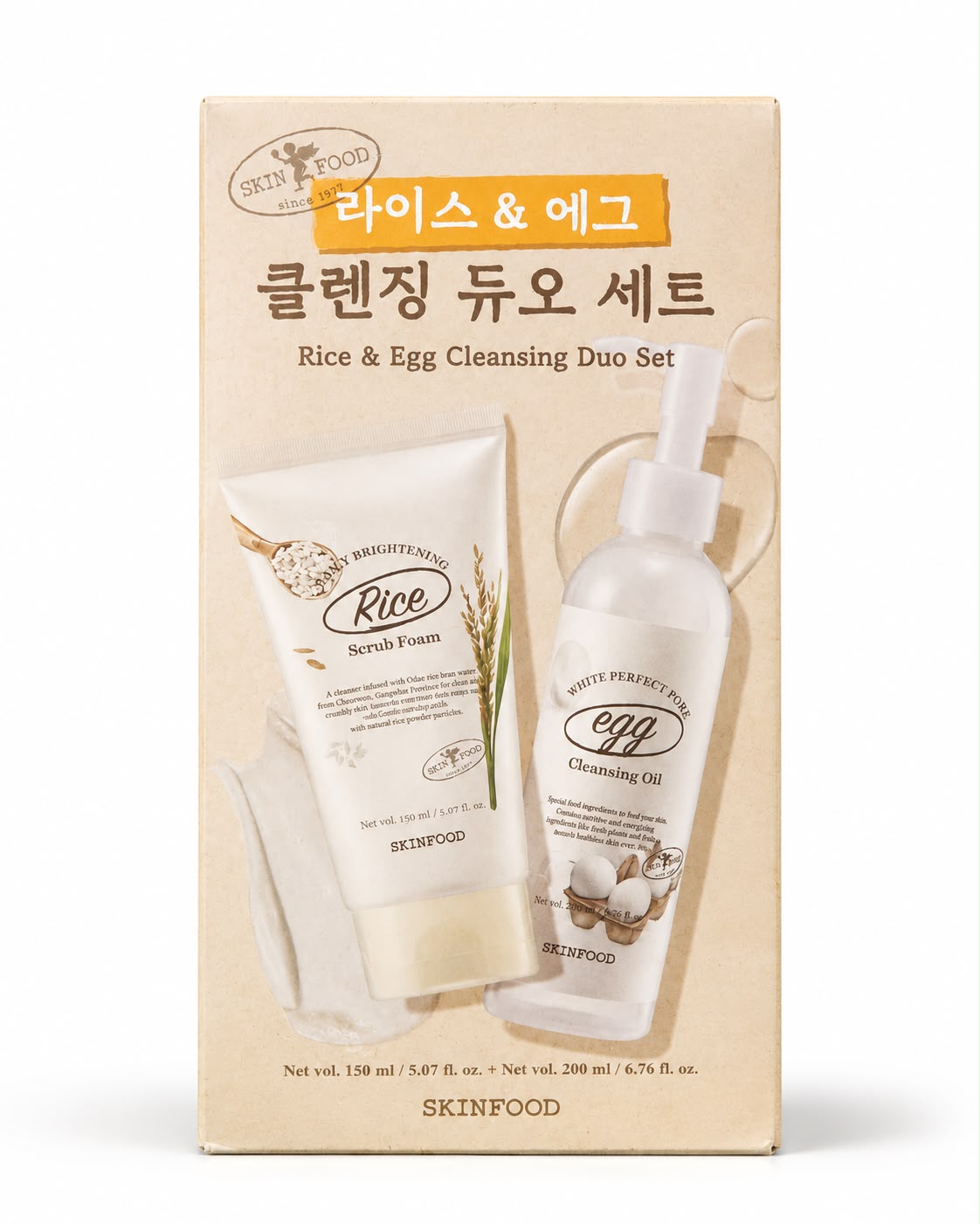 SKINFOOD Rice & Egg Cleansing Duo Set – Set de Doble Limpieza Facial Coreana 350 ml