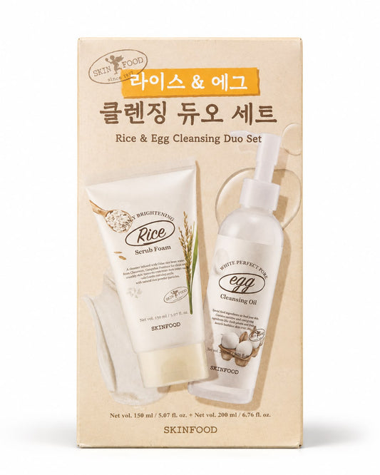SKINFOOD Rice & Egg Cleansing Duo Set – Set de Doble Limpieza Facial Coreana 350 ml
