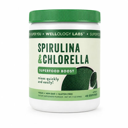 Wellology Labs Spirulina & Chlorella Superfood Boost – Mezcla en Polvo de Espirulina y Chlorella 198 g