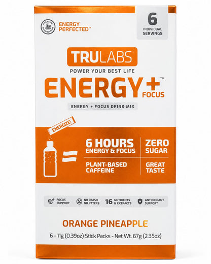 TRULABS Energy+ Focus – Mezcla en Polvo Energética Sabor Naranja Piña 6 Sobres