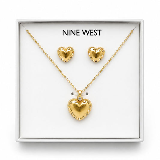 Nine West – Set de Collar y Aretes Corazón Dorado