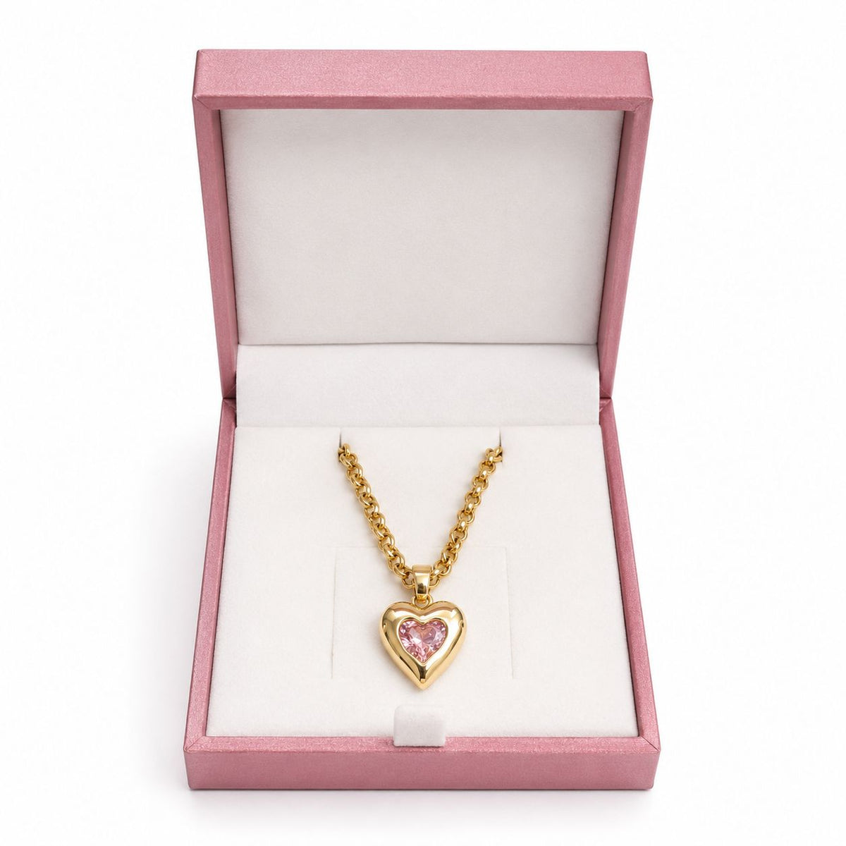 ALORA Collar – Collar Dorado con Dije de Corazón Rosa