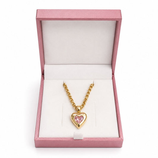 ALORA Collar – Collar Dorado con Dije de Corazón Rosa