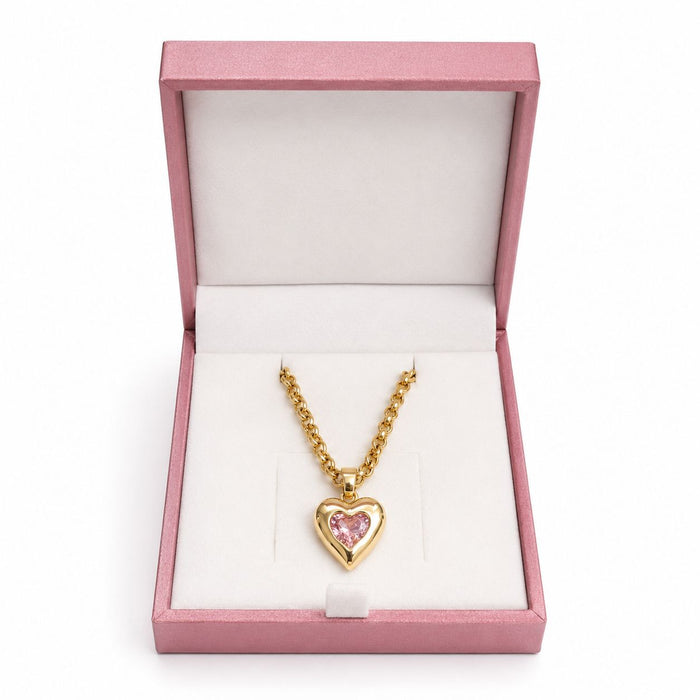 ALORA Collar – Collar Dorado con Dije de Corazón Rosa