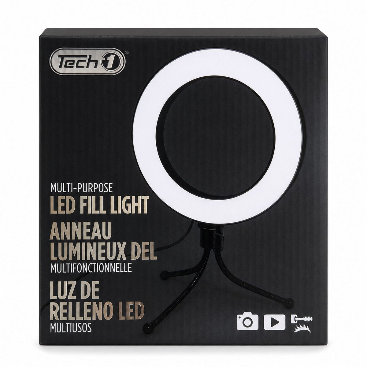 Tech1 – Aro de Luz LED Multiusos Negro con Aro de Luz Blanco