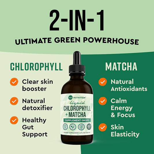 360 Nutrition – Clorofila Líquida + Matcha, 120 ml