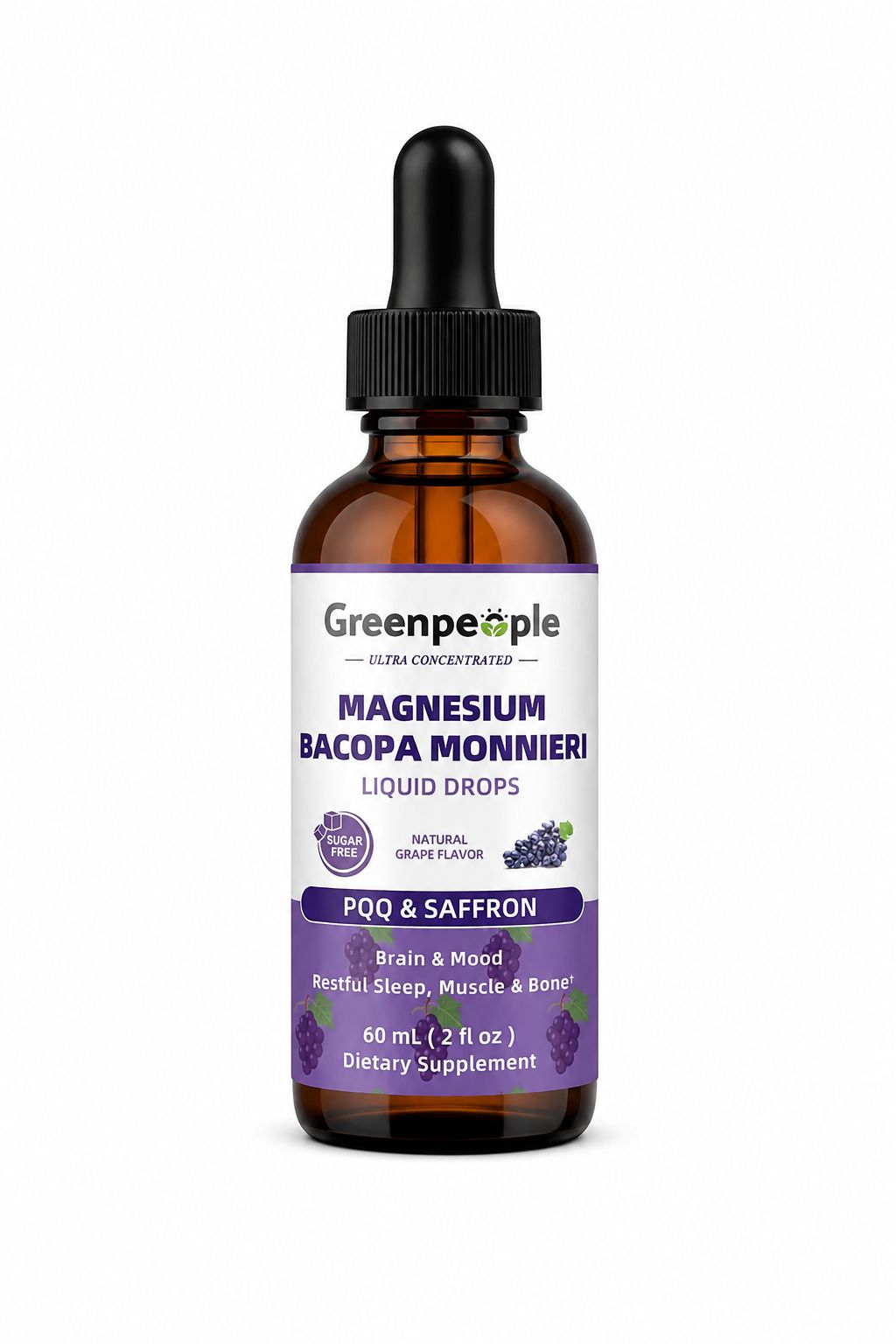 Greenpeople Magnesium Bacopa Monnieri Liquid Drops – Suplemento Líquido con PQQ y Azafrán 60 ml