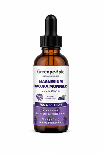 Greenpeople Magnesium Bacopa Monnieri Liquid Drops – Suplemento Líquido con PQQ y Azafrán 60 ml