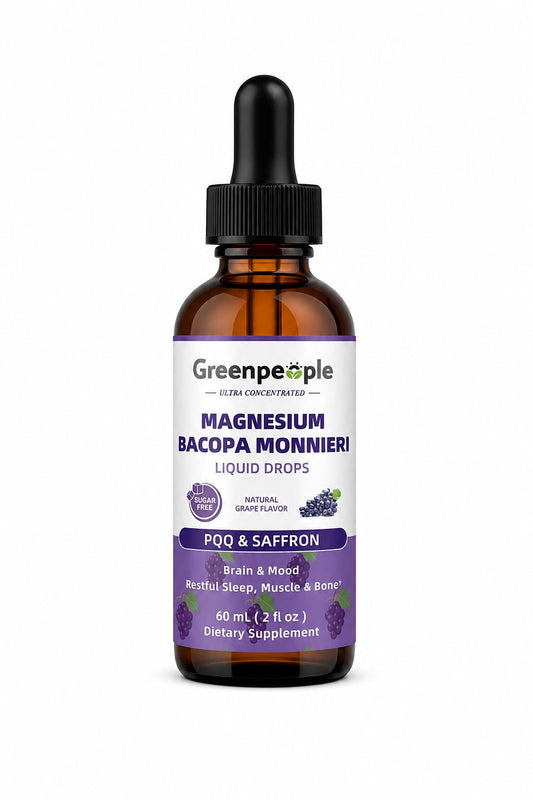 Greenpeople Magnesium Bacopa Monnieri Liquid Drops – Suplemento Líquido con PQQ y Azafrán 60 ml