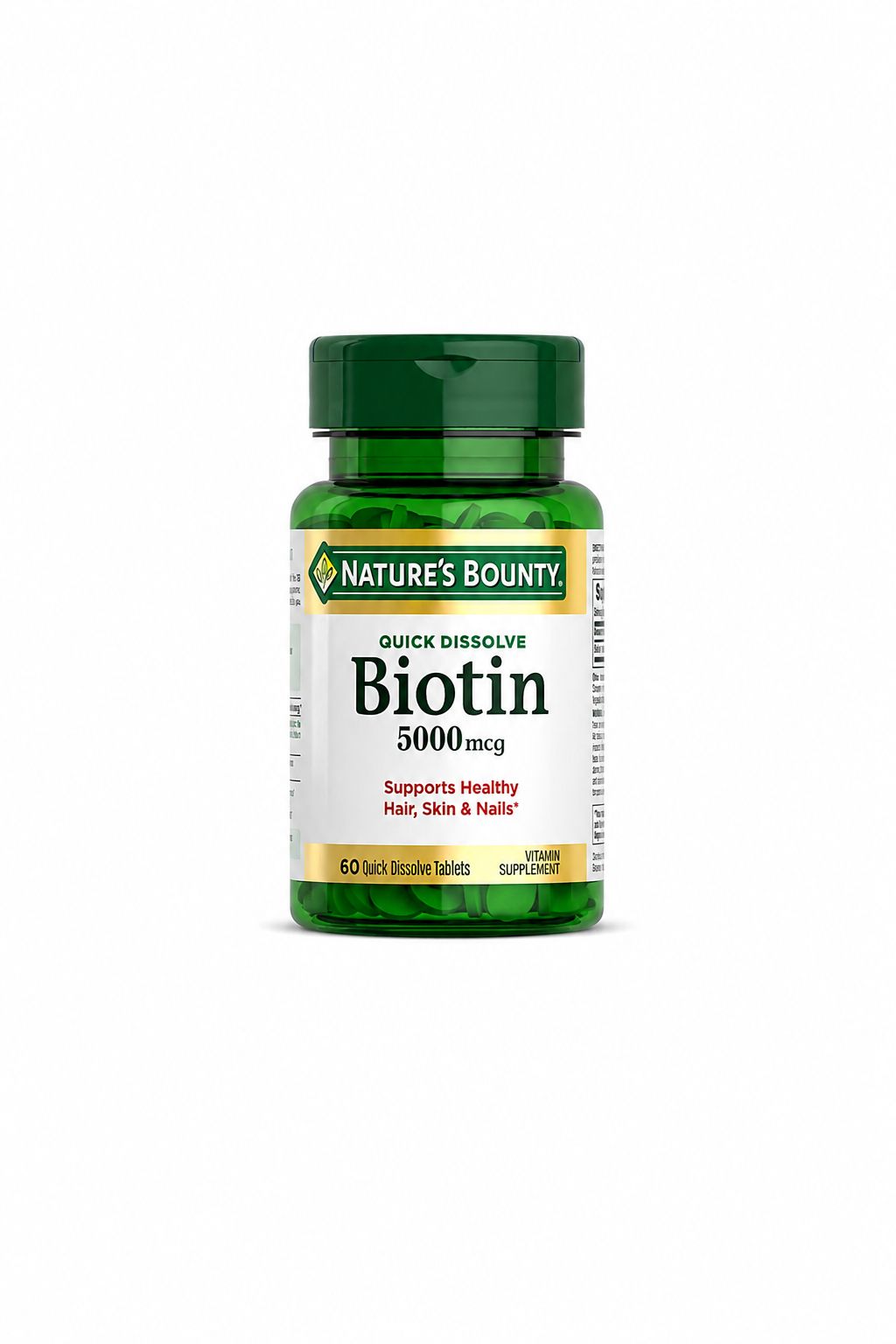 Nature’s Bounty Biotin – Suplemento de Biotina 5000 mcg 60 Tabletas de Disolución Rápida