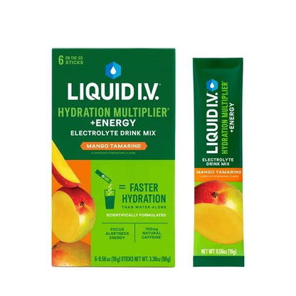 Liquid I.V. Hydration Multiplier +Energy – Mezcla de Electrolitos Sabor Mango Tamarind 6 Sticks