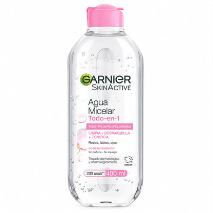 Garnier Micellar Cleansing Water All-in-1 to cleanse, remove makeup, and tone skin