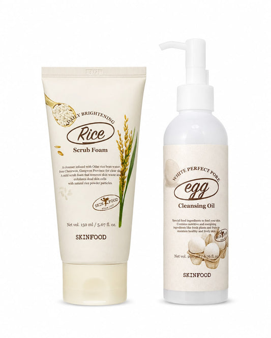 SKINFOOD Rice & Egg Cleansing Duo Set – Set de Doble Limpieza Facial Coreana 350 ml