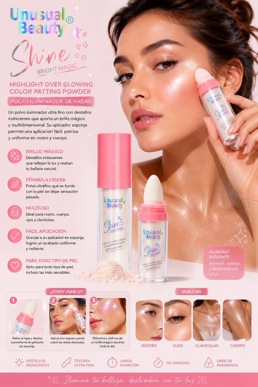 Unusual Beauty Shine Bright Magic - Fairy Shimmer Powder with Sponge Applicator