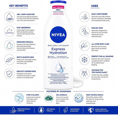 NIVEA – Loción Corporal Hidratante Express Hydration 48H+ 400 ml