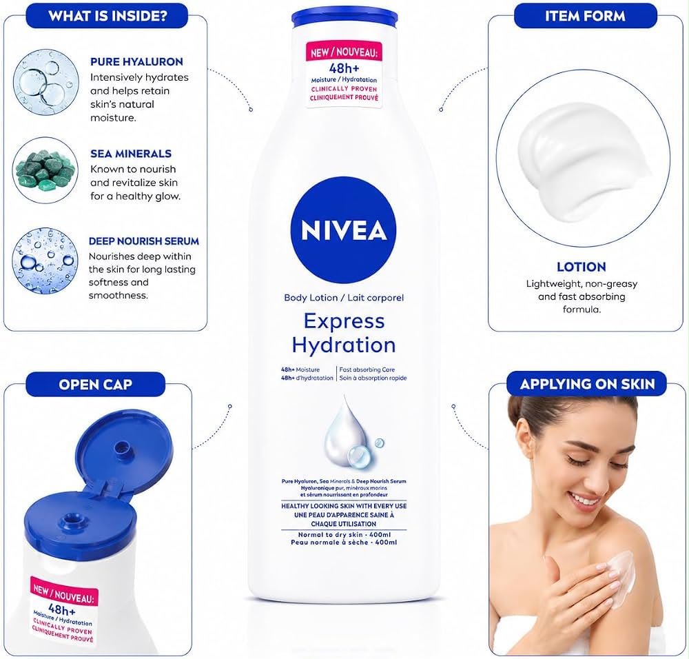 NIVEA – Loción Corporal Hidratante Express Hydration 48H+ 400 ml