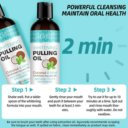 AL’IVER Whitening Pulling Oil Coconut & Mint – Aceite para Oil Pulling de Coco y Menta 237 mL con Limpiador de Lengua
