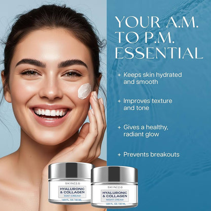 SKIN|2.0 Hyaluronic & Collagen Day & Night Cream – Crema Hidratante Dúo 2 x 50 mL
